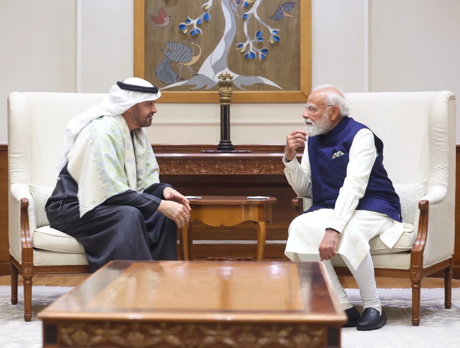 Prime Minister Narendra Modi in a conversation with the President of the United Arab Emirates, Sheikh Mohamed bin Zayed Al Nahyan | Photo: X/@narendramodi