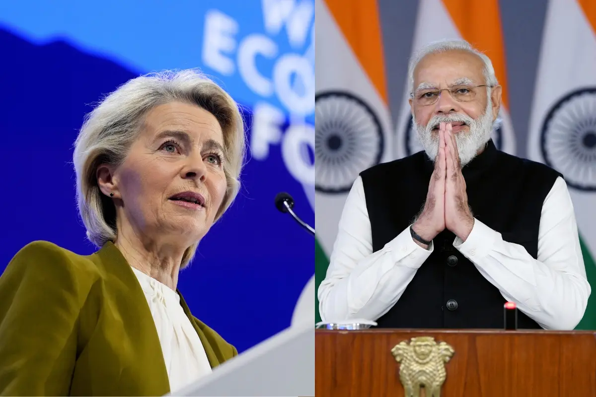 President of the European Commission Ursula von der Leyen and PM Modi.| Photo: PTI
