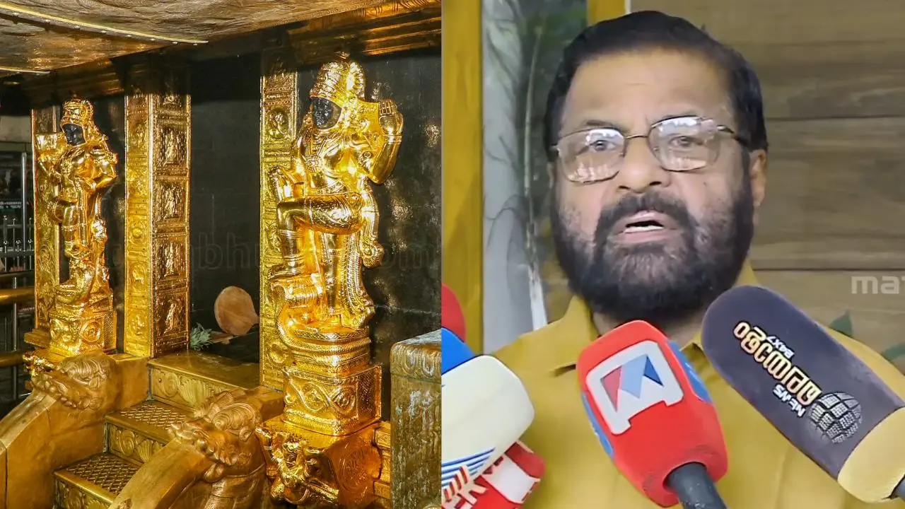 ശബരിമല ശ്രീകോവിൽ | ചിത്രം: അരവിന്ദ് ലെനിൻ, മാതൃഭൂമി | കടകംപള്ളി സുരേന്ദ്രൻ | Image: MBTV Screengrab