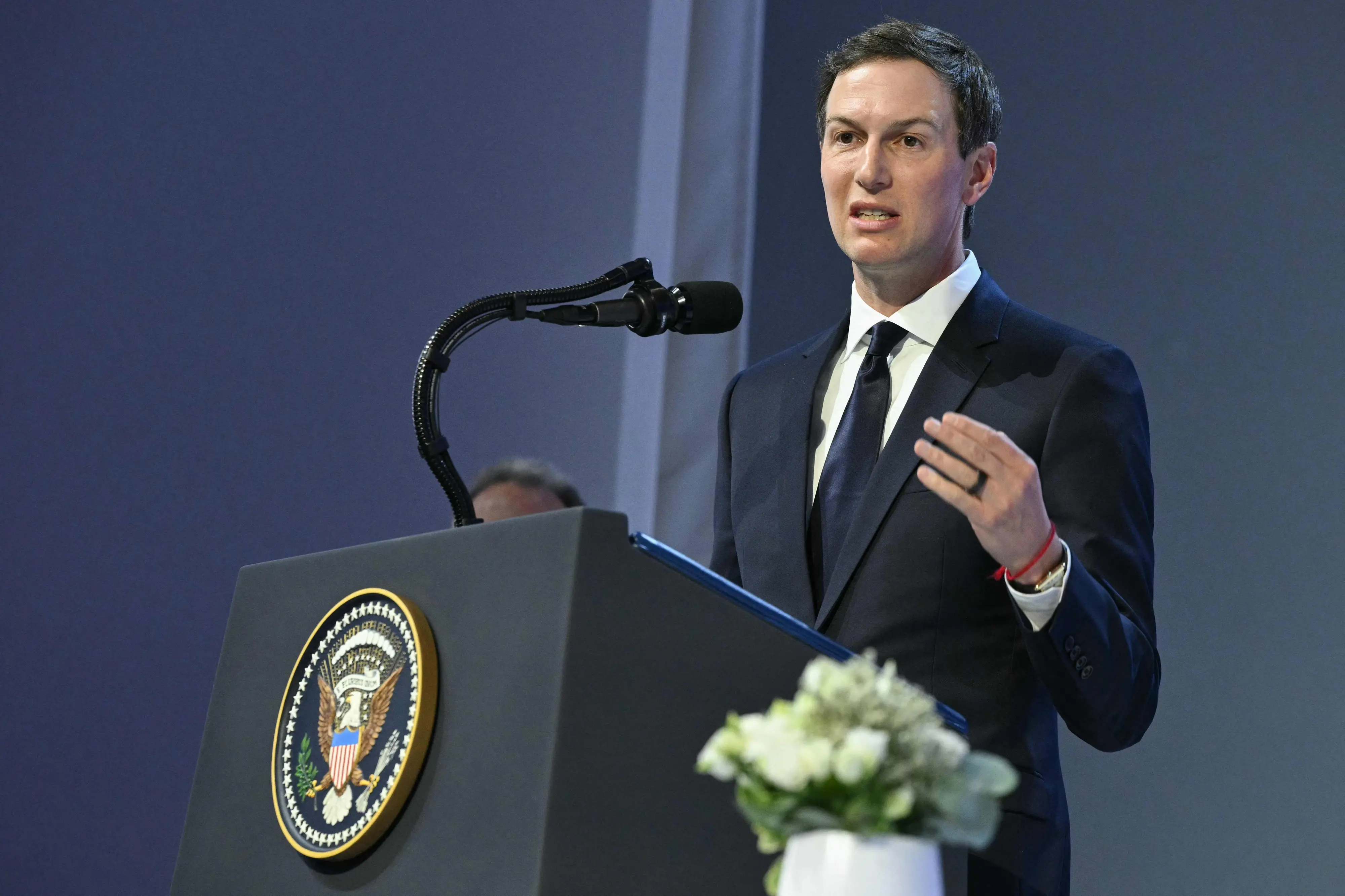 US businessman Jared Kushner speaks at the 'Board of Peace' meeting during the World Economic Forum (WEF) annual meeting in Davos.| Photo: AFP