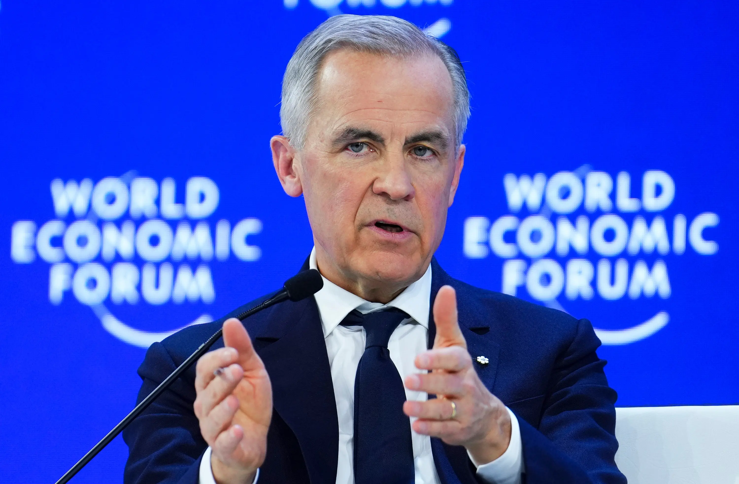 Canada Prime Minister Mark Carney delivers a speech at the World Economic Forum in Davos | AP