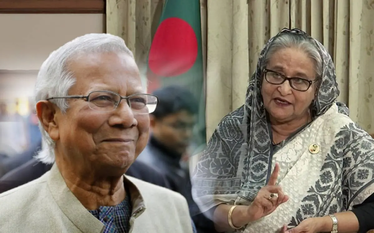 മുഹമ്മദ് യൂനുസ്, ഷെയ്ഖ് ഹസീന | Photo: AP and ANI
