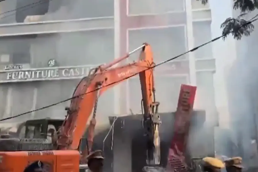 Firefighting and rescue operations are ongoing at a four-storey furniture shop in Nampally after fire broke out yesterday