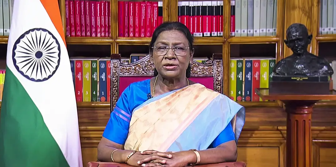രാഷ്്ട്രപതി ദ്രൗപദി മുര്മു റിപ്പബ്ലിക് ദിനത്തലേന്ന് രാജ്യത്തെ അഭിസംബോധന ചെയ്ത് സംസാരിക്കുന്നു | X /ANI Video Grab