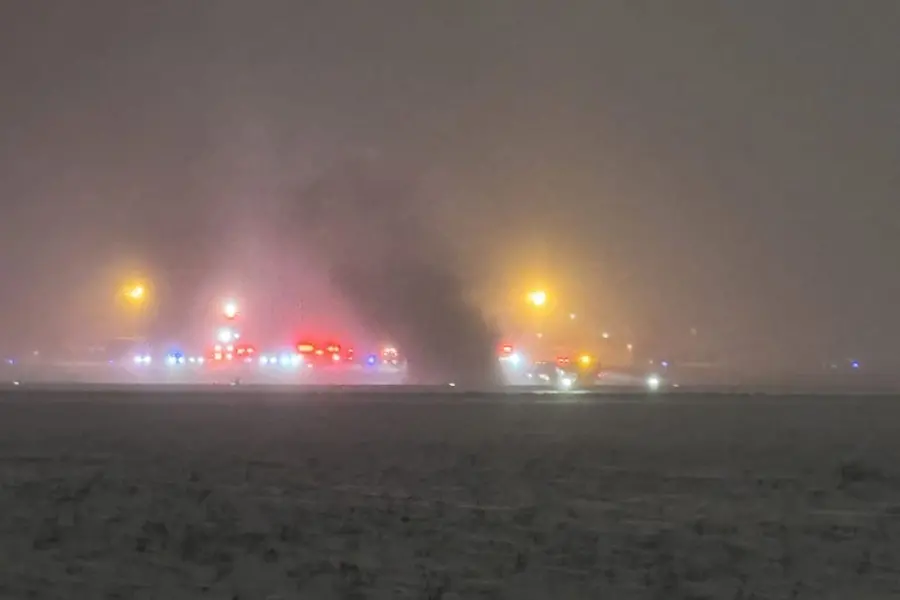 Aircraft with 8 aboard crashes and overturns at Bangor International Airport in US