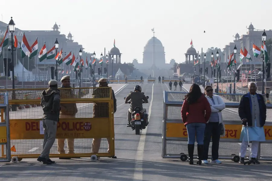 Police personnel at Kartavya Path on the eve of Republic Day 2026