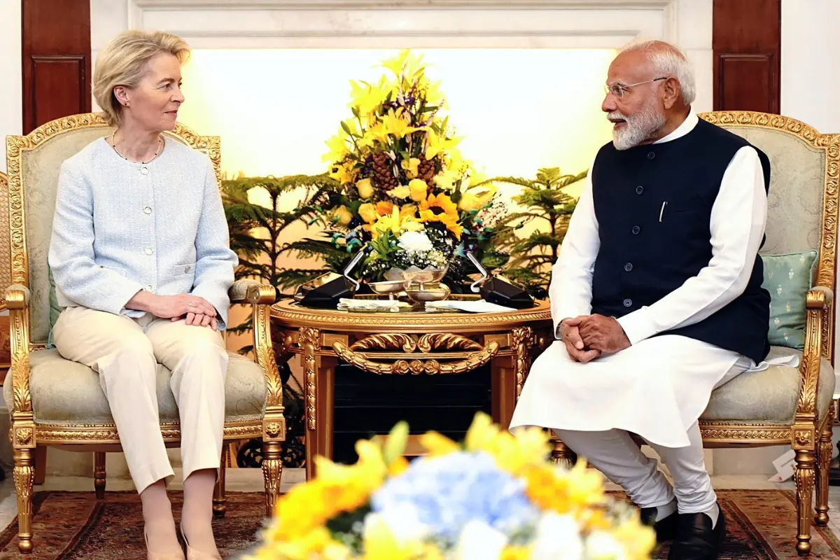 PM Modi meets EU President Ursula von der Leyen at Hyderabad House.| Photo: ANI