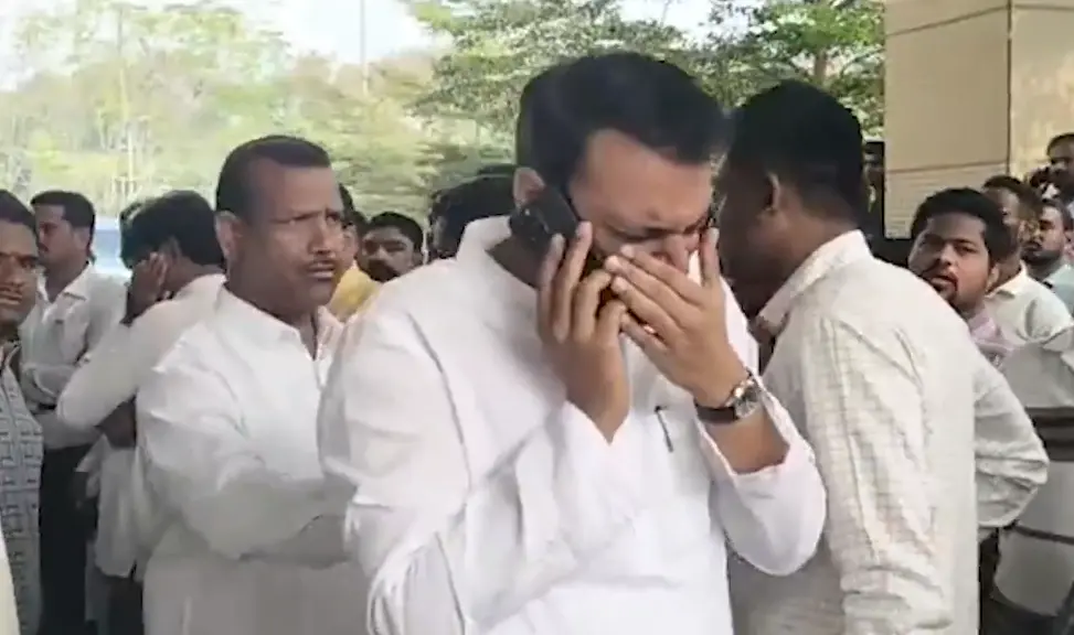 A visual showing Minister Dattatray Vithoba Bharne in tears after learning about the incident