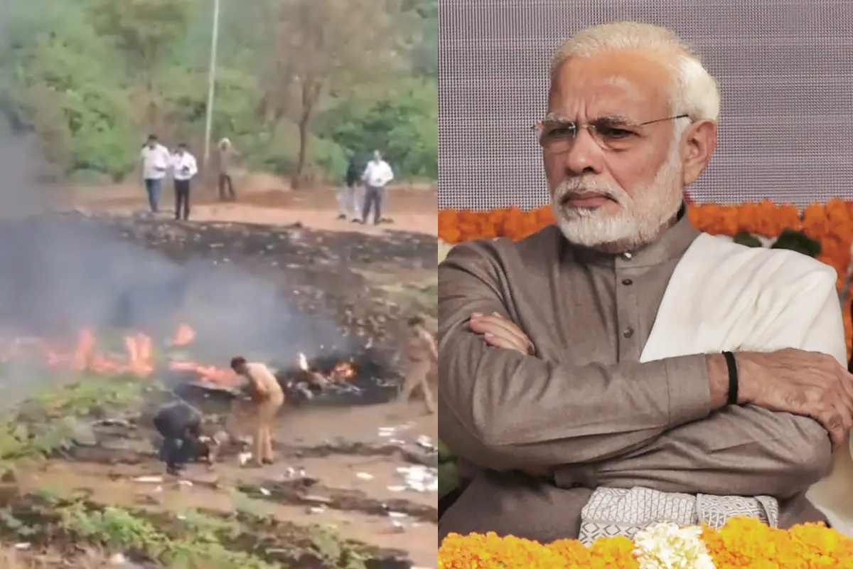 A visual showing the crash involving an aircraft carrying Ajit Pawar, Narendra Modi