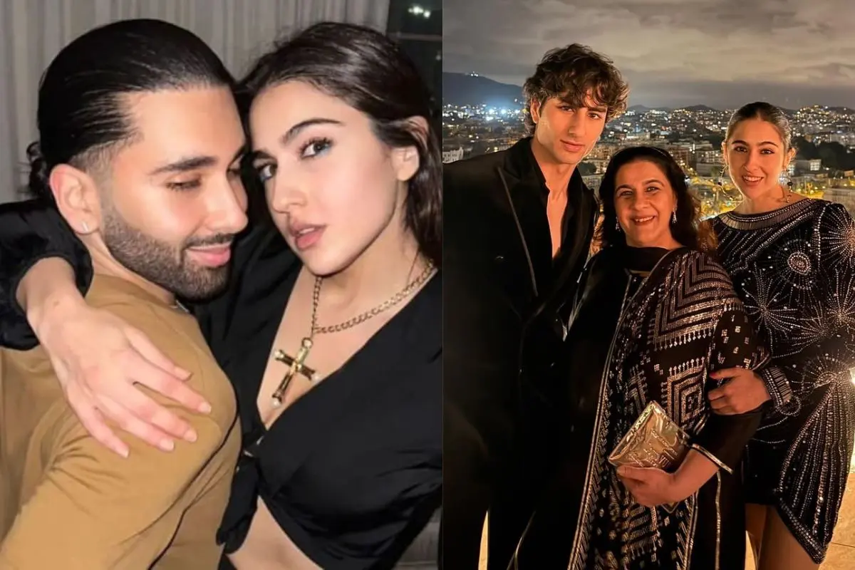Orry with Sara (L), Ibrahim Ali Khan with Amrita Singh and Sara Ali Khan