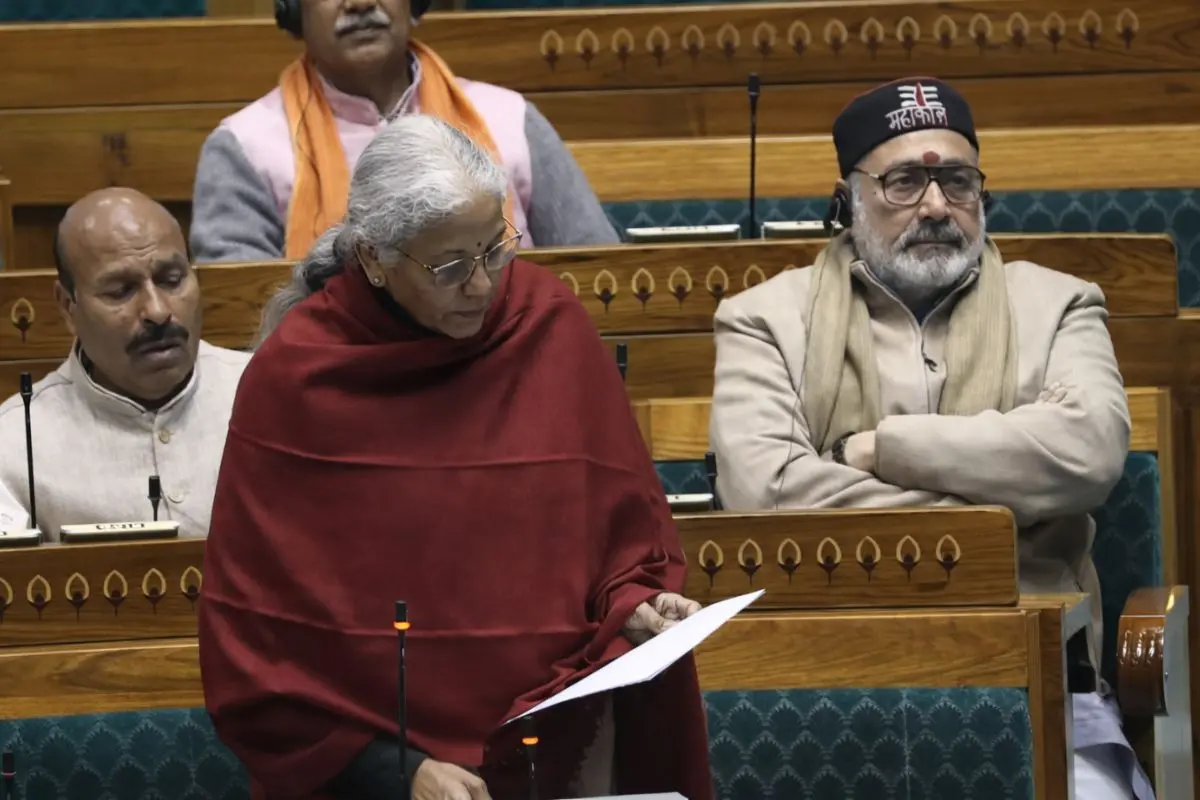 Union Finance Minister Nirmala Sitharaman reads out the Economic Survey 2025–26 after tabling it in the Lok Sabha during the Budget Session of Parliament, in New Delhi, on Thursday. (ANI Screengrab)
