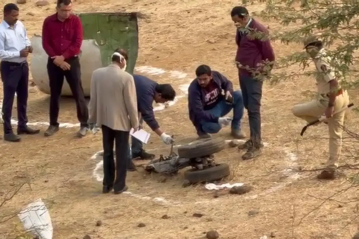 Officials from DGCA and Forensics investigate at the crash site where a charter plane crash-landed | Photo: ANI