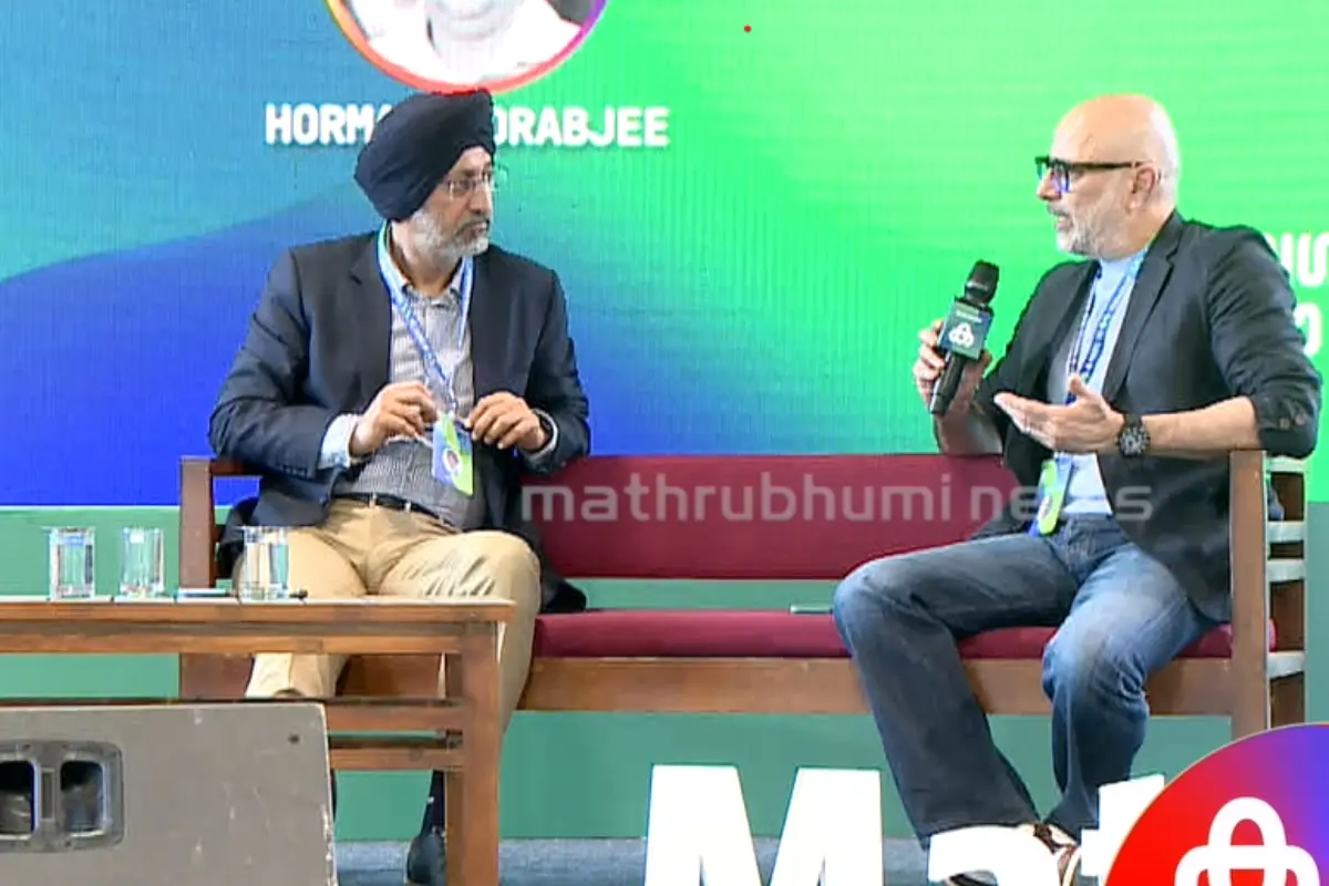 BMW India President and CEO Hardeep Singh Brar in conversation with Jaguar Land Rover India Managing Director Rajan Amba during a session on the future of luxury mobility at MBIFL 2026.| Photo: Mathrubhumi.