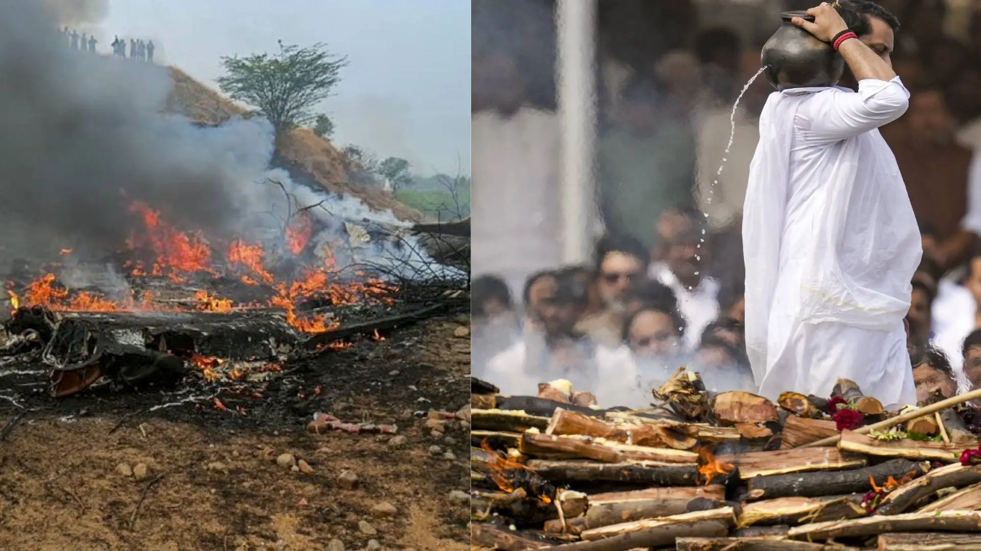 തകർന്നുവീണ വിമാനം, അജിത് പവാറിന്റെ സംസ്കാരച്ചടങ്ങിൽനിന്ന് | Photo: PTI