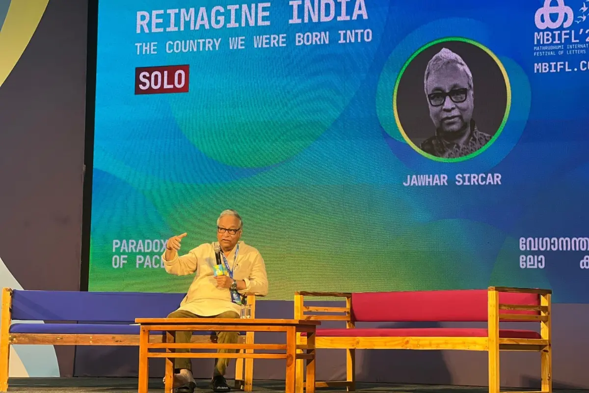 Former IAS and MP Jawhar Sircar speaks at the Mathrubhumi International Festival of Letters (MBIFL) 2026.| Photo: Mathrubhumi.