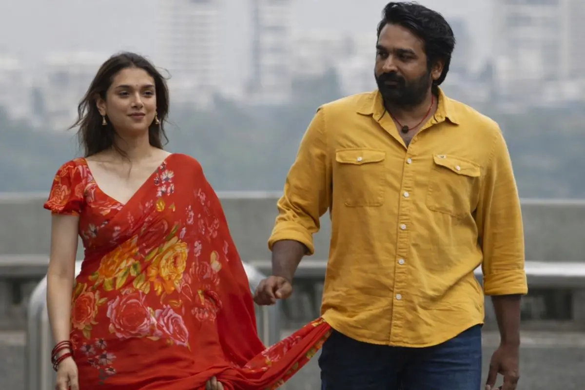 Aditi Rao Hydari and Vijay Sethupathi in a scene from the silent film 'Gandhi Talks'.