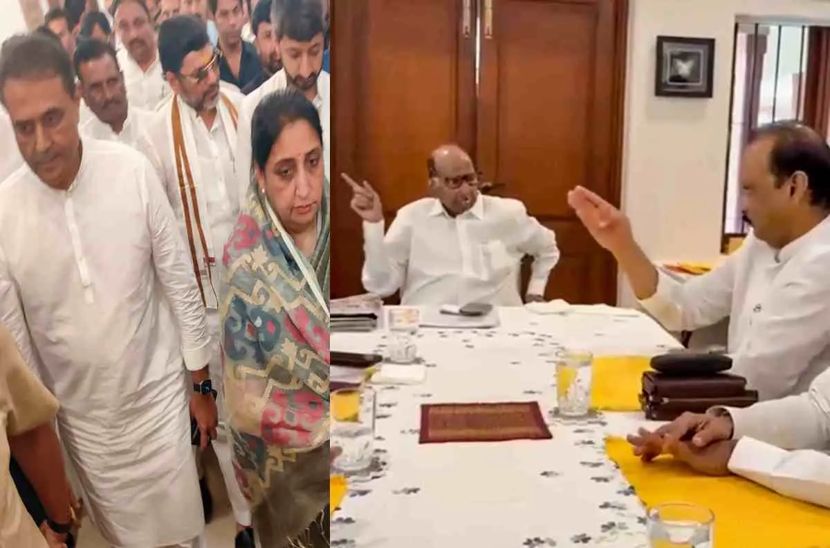 പ്രഫുല് പട്ടേലും സുനേത്ര പവാറും, ശരദ് പവാറും അജിത് പവാറും കൂടിക്കാഴ്ച നടത്തുന്നു (പുറത്തുവന്ന വീഡിയോയില്നിന്നുള്ള ദൃശ്യം)