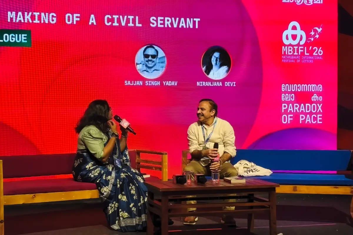 Dr Sajjan Singh Yadav, Additional Secretary to the Government of India at the Mathrubhumi International Festival of Letters (MBIFL), sharing insights on UPSC preparation, mental resilience and self-belief.| Photo: MBI.