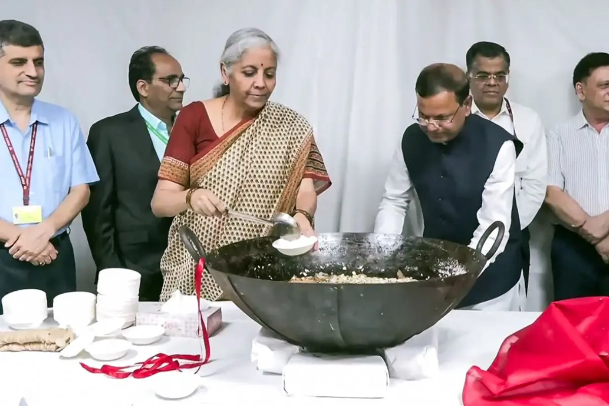 Union Finance Minister Nirmala Sitharaman distributes halwa during the Halwa ceremony (File photo: ANI)