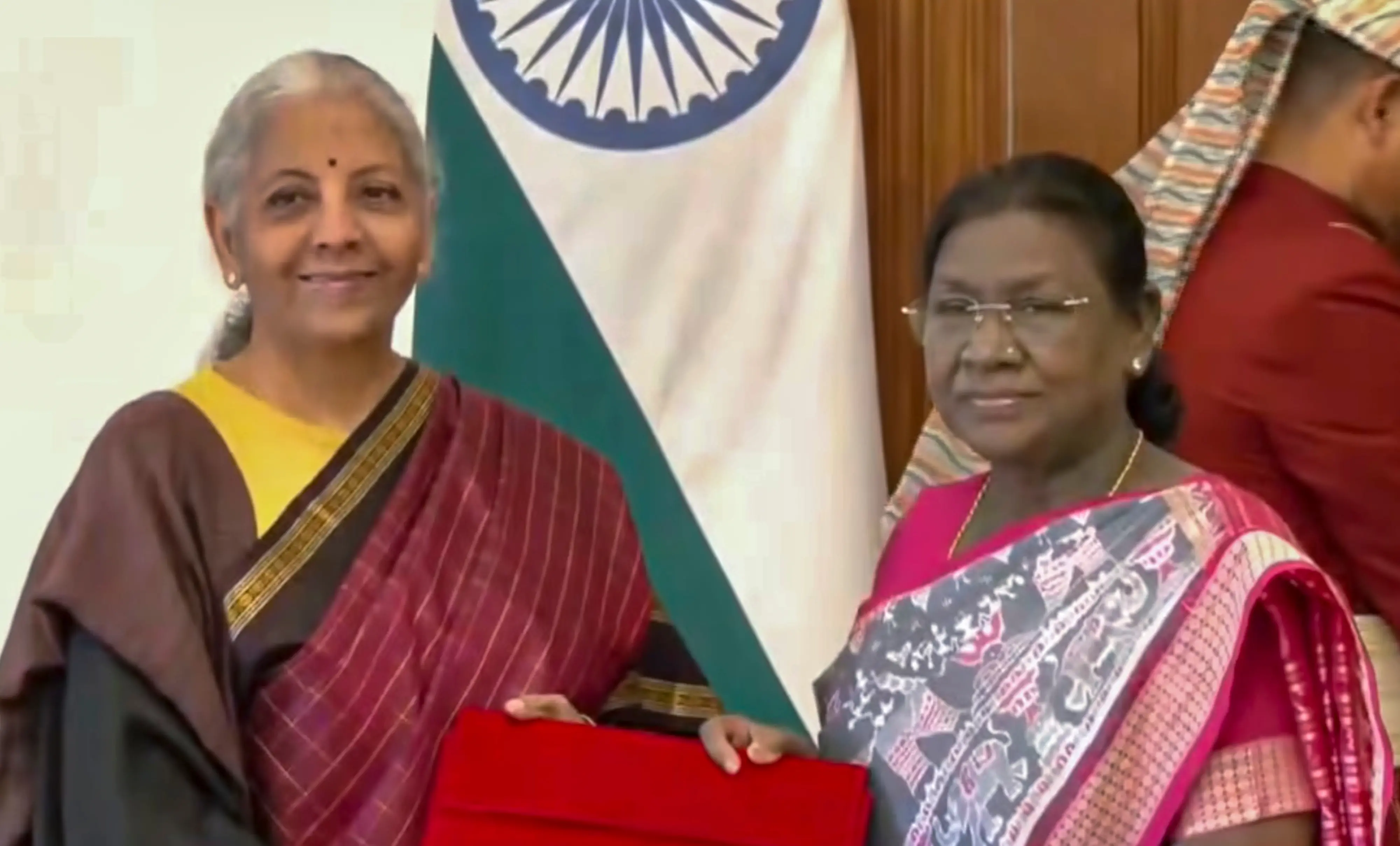 President Droupadi Murmu with Finance Minister Nirmala Sitharaman before the latter presents her record ninth Budget in the Lok Sabha, in New Delhi | Photo: PTI