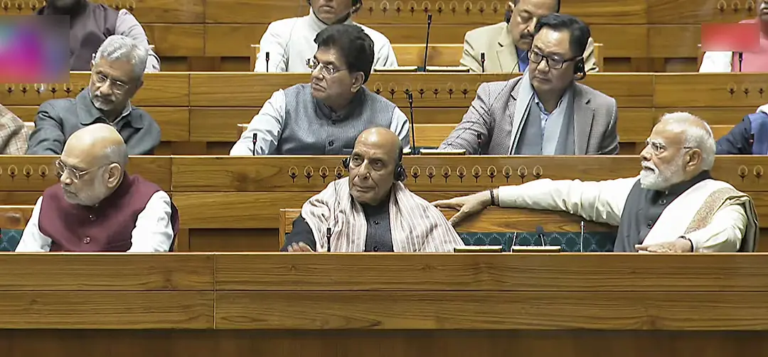 Prime Minister Narendra Modi, Union Ministers Amit Shah, Rajnath Singh, S. Jaishankar and others listen to Union Finance Minister Nirmala Sitharaman's Union Budget 2026 speech in Lok Sabha during the Budget Session, in New Delhi on Sunday. (ANI Video Grab/Sansad TV)
