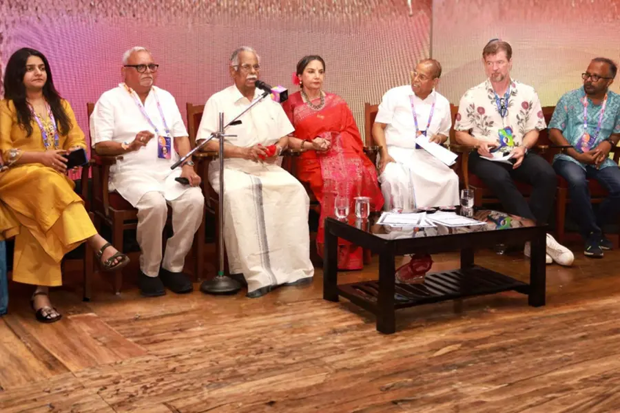 Distinguished guests including T. Padmanabhan, Shabana Azmi, and M.V. Shreyams Kumar at the grand finale of the Mathrubhumi International Festival of Letters 2026.