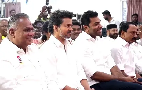 Actor Vijay at TVK's 3rd Foundation Day at the Party HQ in Panaiyu | X