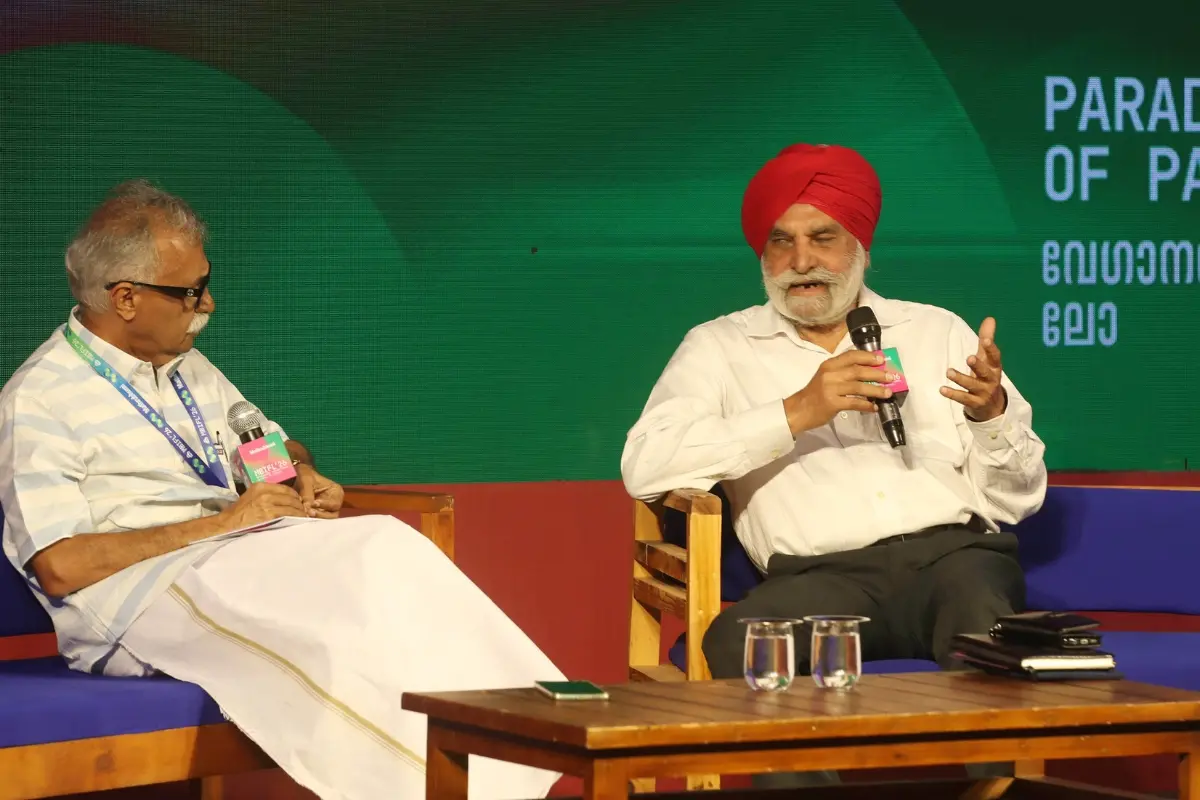 Prof. Jagmohan Singh, academician, social activist and nephew of freedom fighter Bhagat Singh, speaks in a session at MBIFL.| Photo: Mathrubhumi.