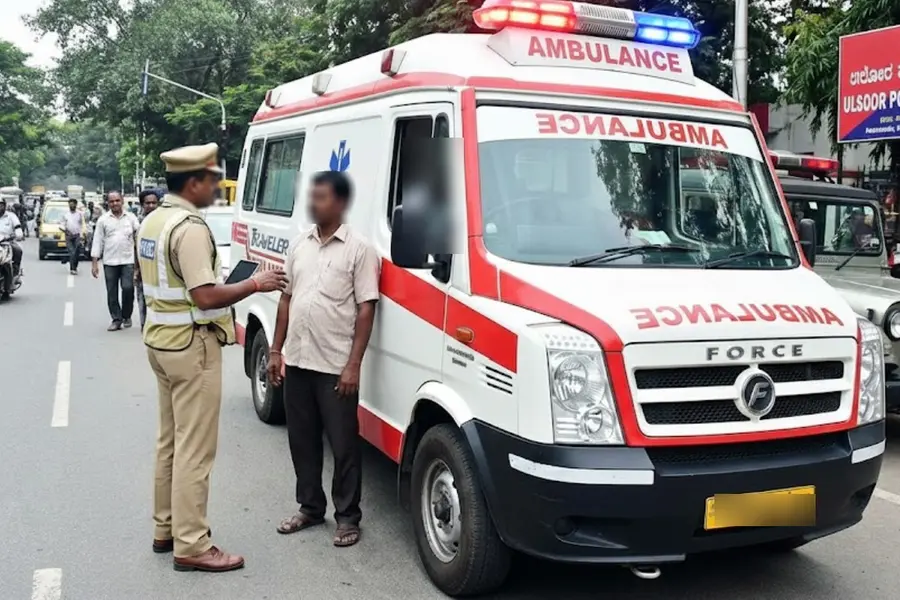 വേഗം വീട്ടിലെത്താൻ സൈറൺ മുഴക്കി ആംബുലൻസിൽ പാഞ്ഞു; ഡ്രൈവർ പിടിയിൽ, കേസ്