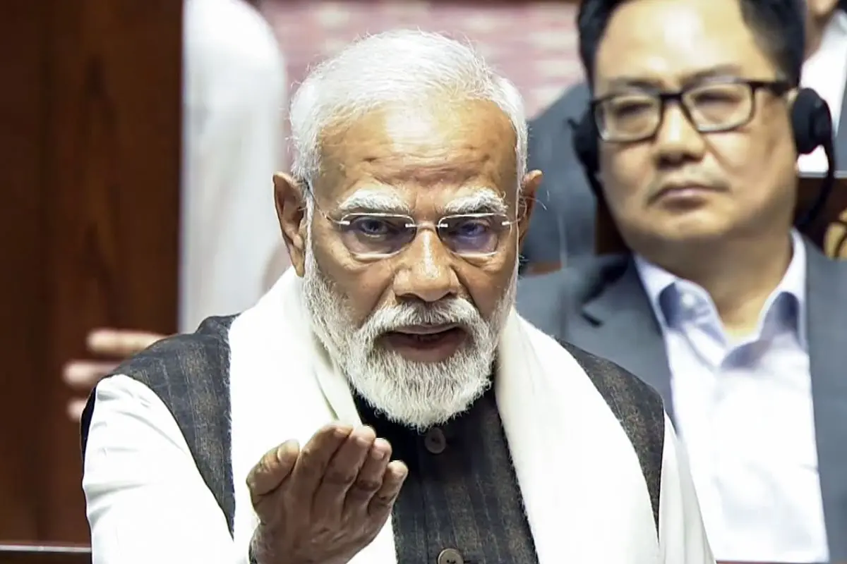 Prime Minister Narendra Modi speaks in Rajya Sabha during the Budget Session in New Delhi (Sansad TV/ANI Video Grab)