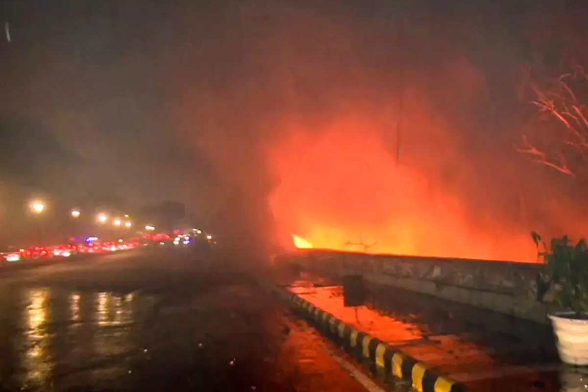 Fire breaks out at NDMC godown, in New Delhi on Friday (ANI Video Grab)