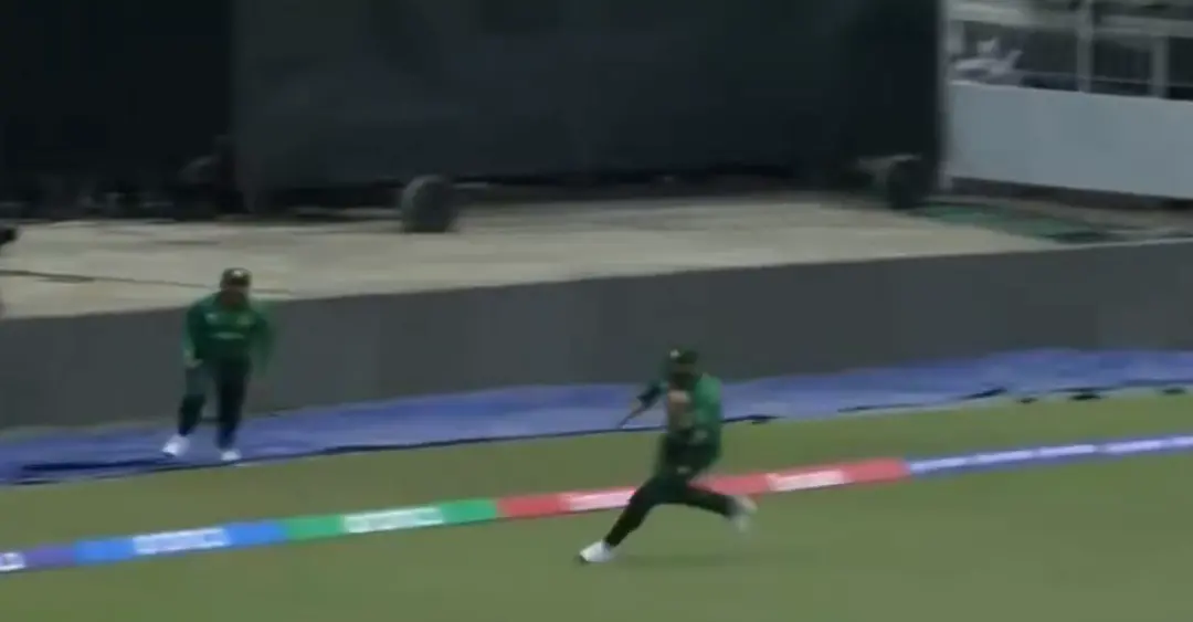 A screengrab of video showing the catch by Babar Azam