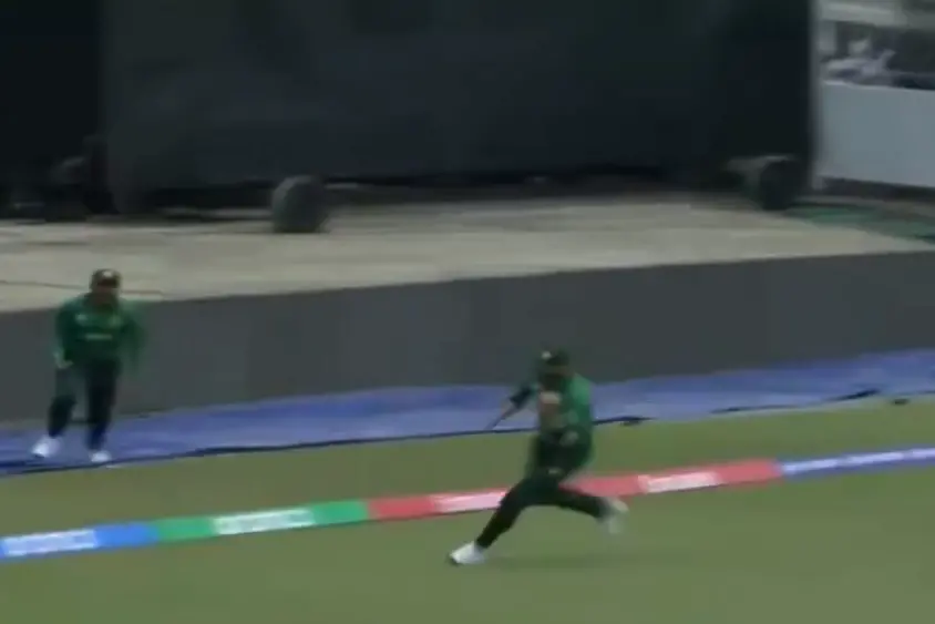 A screengrab of video showing the catch by Babar Azam
