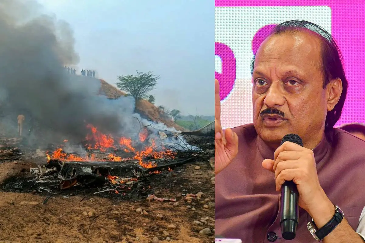 അജിത് പവാർ സഞ്ചരിച്ച വിമാനം തകർന്നുവീണ നിലയിൽ, അജിത് പവാർ | ഫോട്ടോ - പിടിഐ
