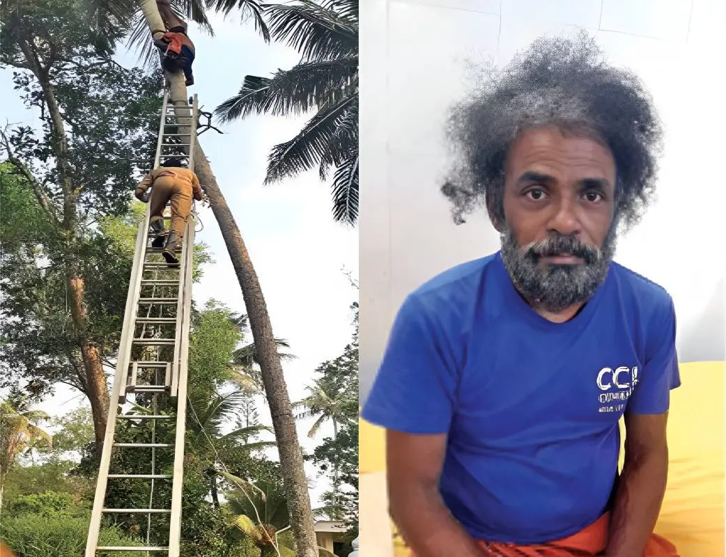 വർഗീസിനെ താഴെയിറക്കാനുള്ള അഗ്നിരക്ഷാസേനയുടെ ശ്രമം, രക്ഷപ്പെട്ട വർഗീസ് ചേർത്തല താലൂക്ക് ആശുപത്രിയിൽ