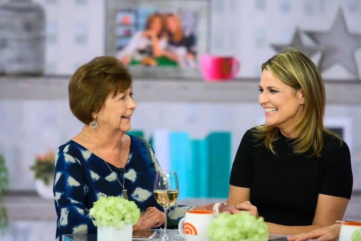In this image provided by NBCUniversal, Savannah Guthrie (R), her mom Nancy speak on Wednesday, April 17, 2019, in New York