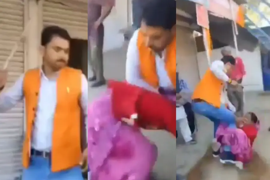 A screengrab of the video showing alleged attack by BJP leader Santosh Pathak | Video: X/INCIndia