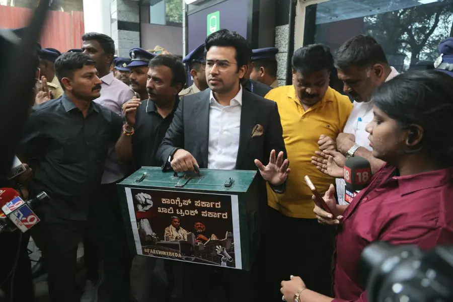 Tejasvi Surya detained amid Bengaluru Metro protest; MP labels Congress a ‘Khali Trunk’ Govt