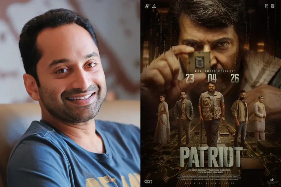 Fahadh Faasil announcing his role as the villain in the upcoming Malayalam movie Patriot at a public event.