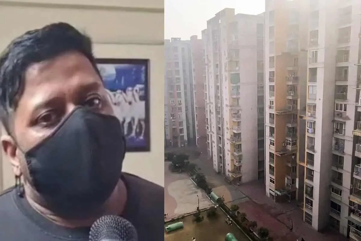 കുട്ടികളുടെ പിതാവ് ചേതന്കുമാര്(ഇടത്ത്) കുട്ടികളുടെ മരണം നടന്ന ഫ്ളാറ്റ് സമുച്ചയം(വലത്ത്) | Photo: ANI & NDTV