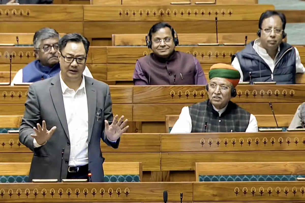 Union Minister of Parliamentary Affairs Kiren Rijiju speaks in the Lok Sabha