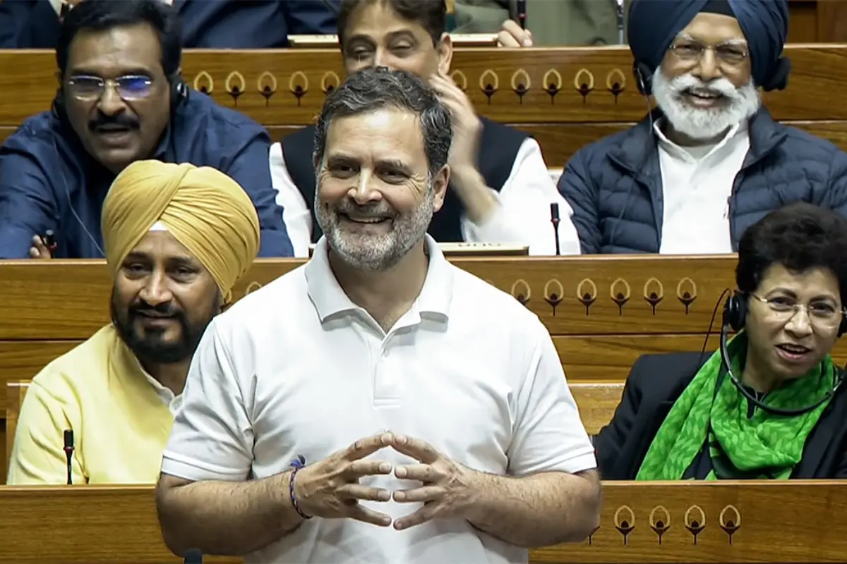 Lok Sabha LoP Rahul Gandhi speaks in the house during the Budget Session, in New Delhi.| Photo: PTI