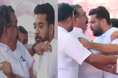 Chaos at VD Satheesan’s Puthuyuga Yathra in Kuttiady after Shafi’s protest; Mullappally falls down