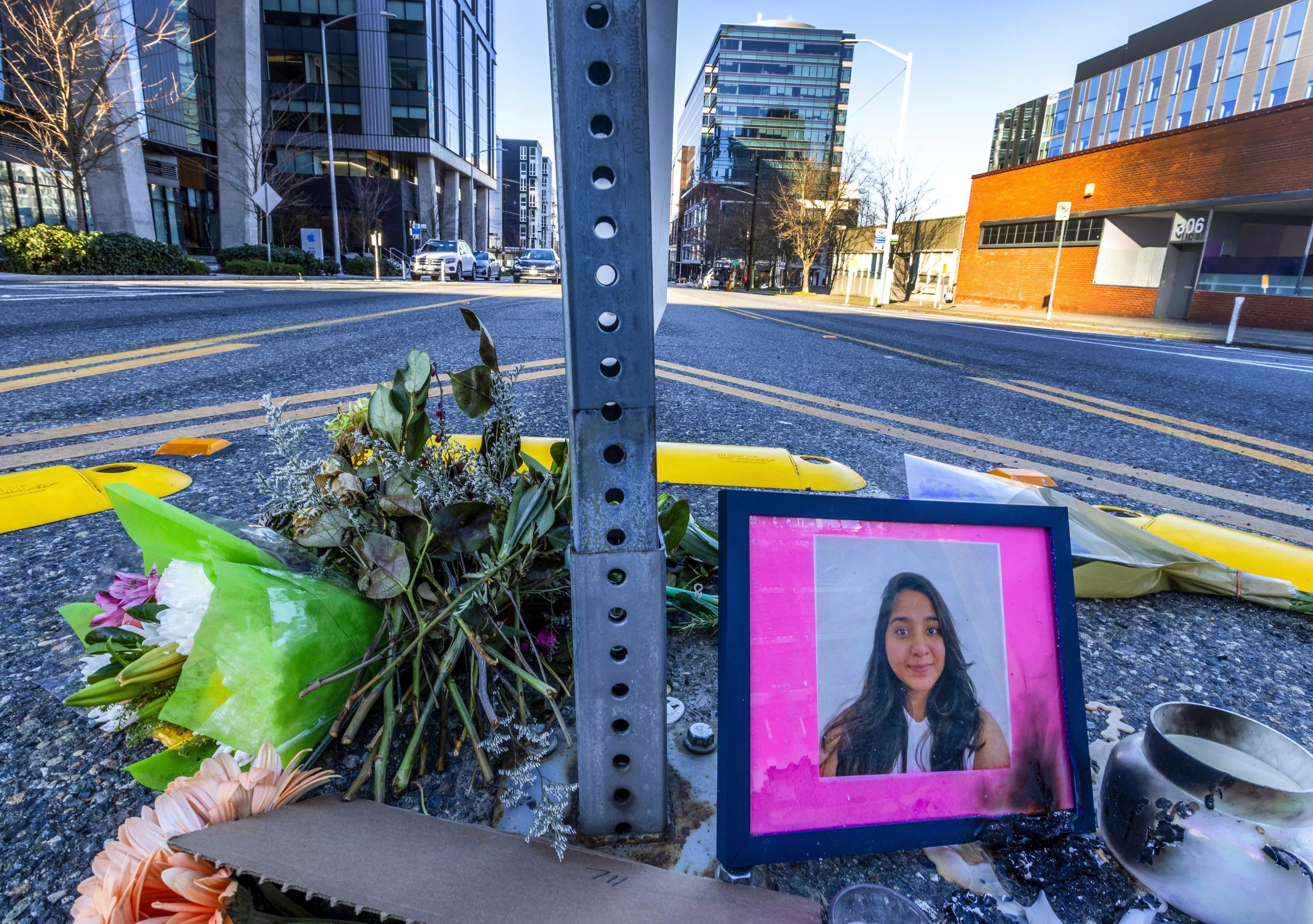 A photo of Jaahnavi Kandula is displayed with flowers in Seattle | File photo: AP