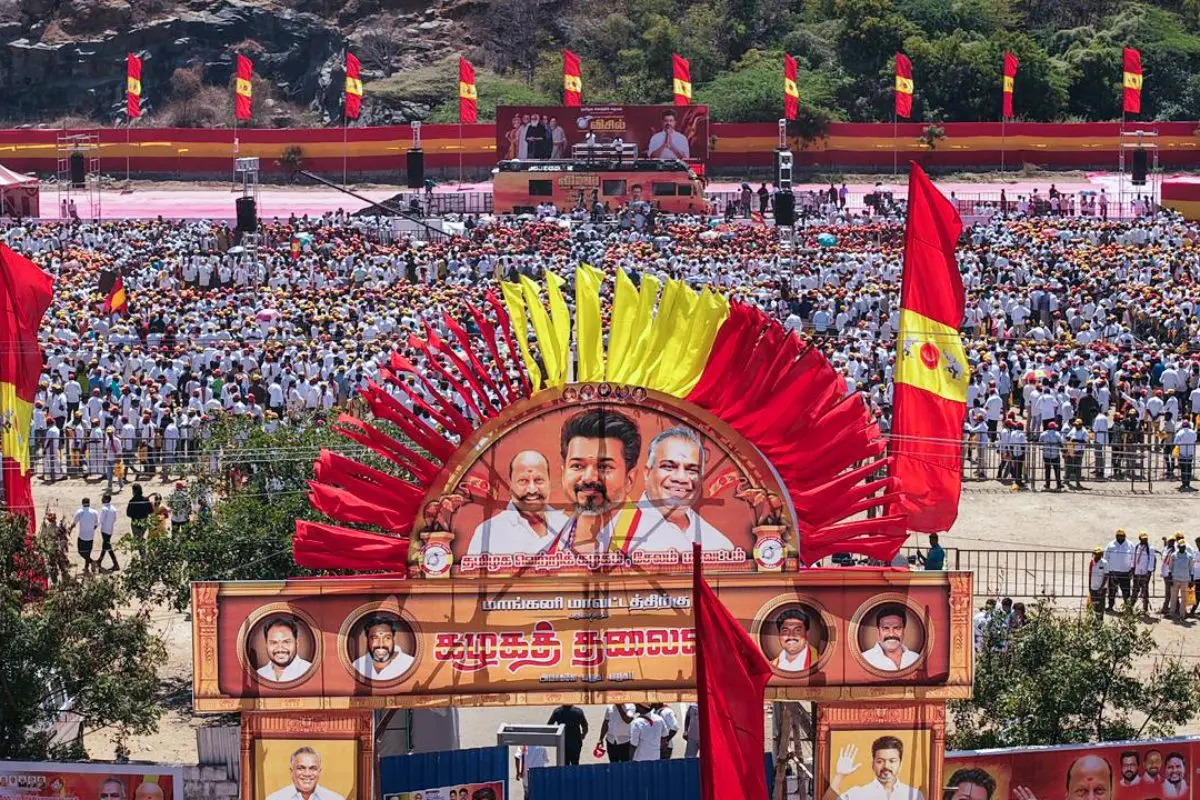 A massive crowd at Tamilaga Vettri Kazhagam (TVK) President Vijay's public meeting in Tamil Nadu's Salem district | Photo: ANI
