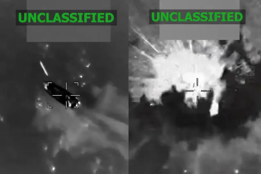 Video grab shows a vessel targeted during a US strike in the Caribbean