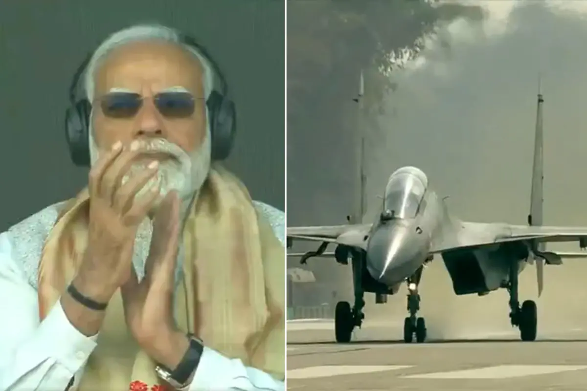 Narendra Modi at the first Emergency Landing Facility at Moran in the North East