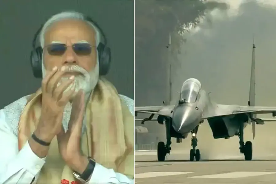 Narendra Modi at the first Emergency Landing Facility at Moran in the North East