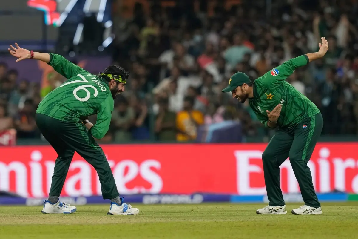 File: Pakistan's Usman Tariq, left, and Pakistan's captain Salman Agha celebrates | Photo: AP