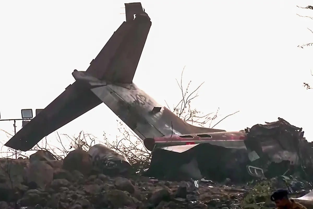 File: Wreckage of the aircraft that crashed resulting in the deaths of Maharashtra Deputy Chief Minister Ajit Pawar and four others lies at the site as a probe into the accident is underway, in Baramati | Photo: ANI